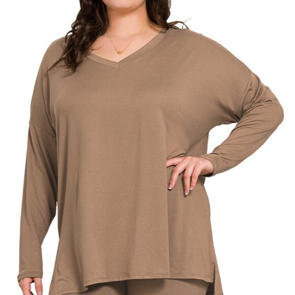 V‑Neck Long‑Sleeve Loungewear Leggings Set – Buttery Soft Brushed DTY Microfiber - Picture 3 of 7